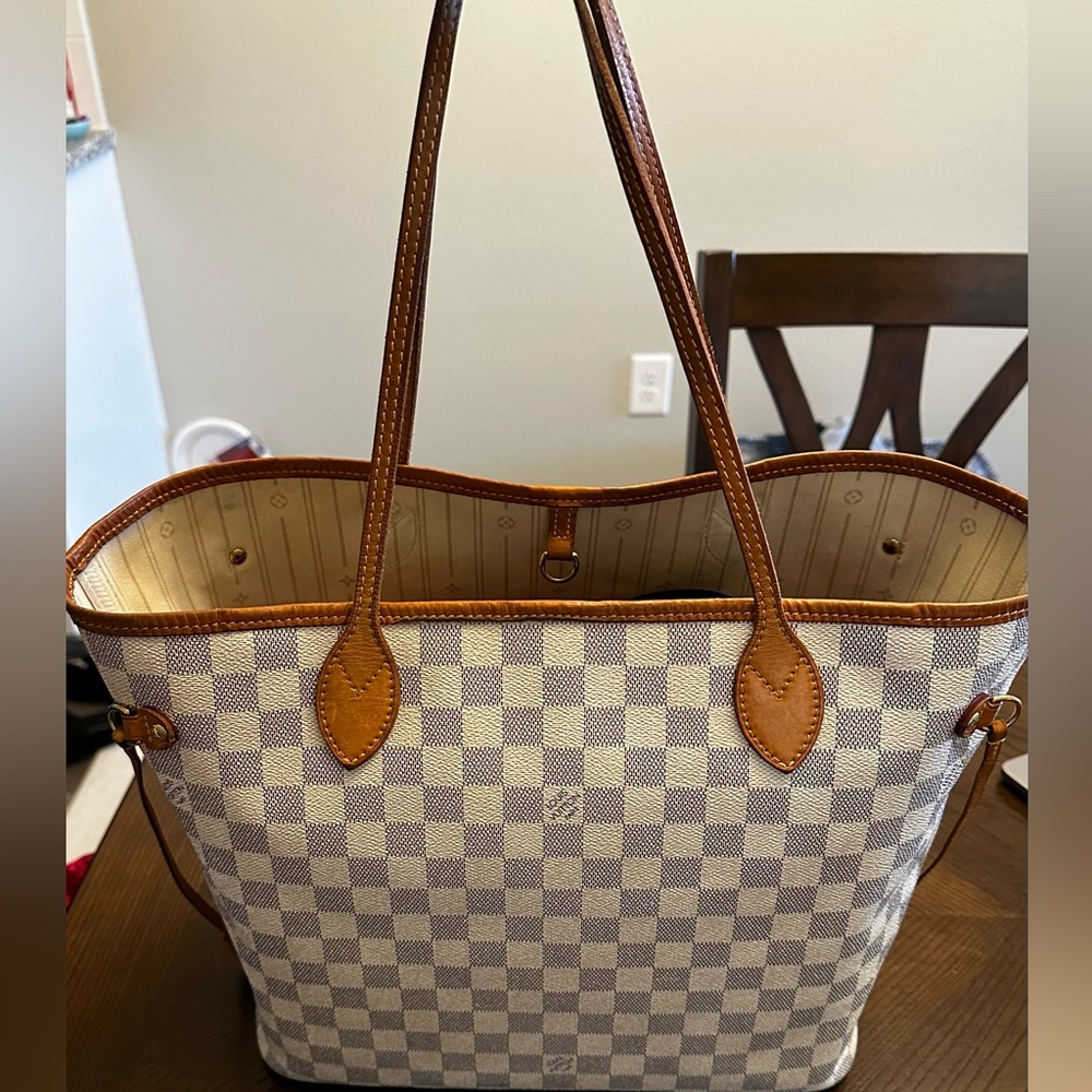 AUTHENTIC LOUIS VUITTON NEVERFULL DAMIER AZURE MM BEIGE INTERIOR